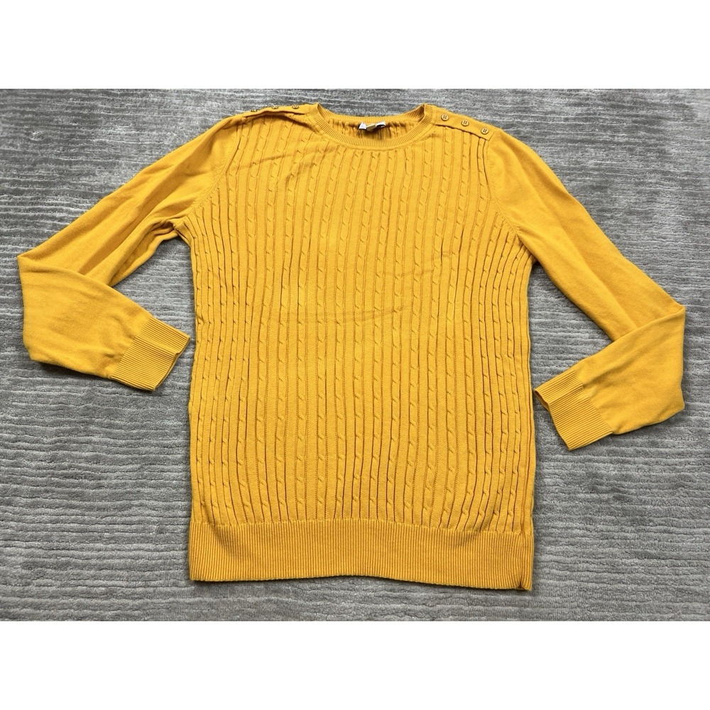 Kim Rogers Sweater Womens Medium Yellow Long Sleeve 100% Cotton Cable Knit